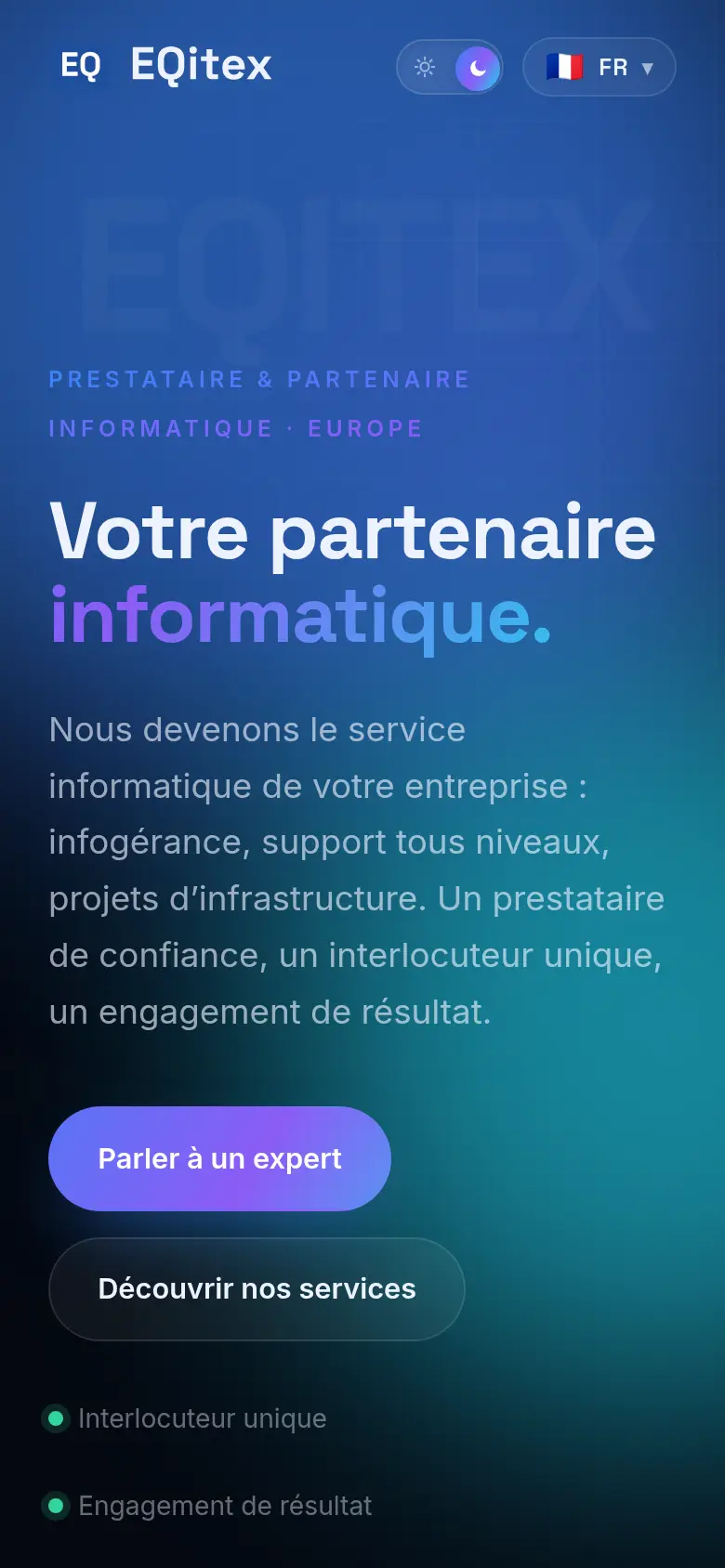 Site EQitex sur smartphone