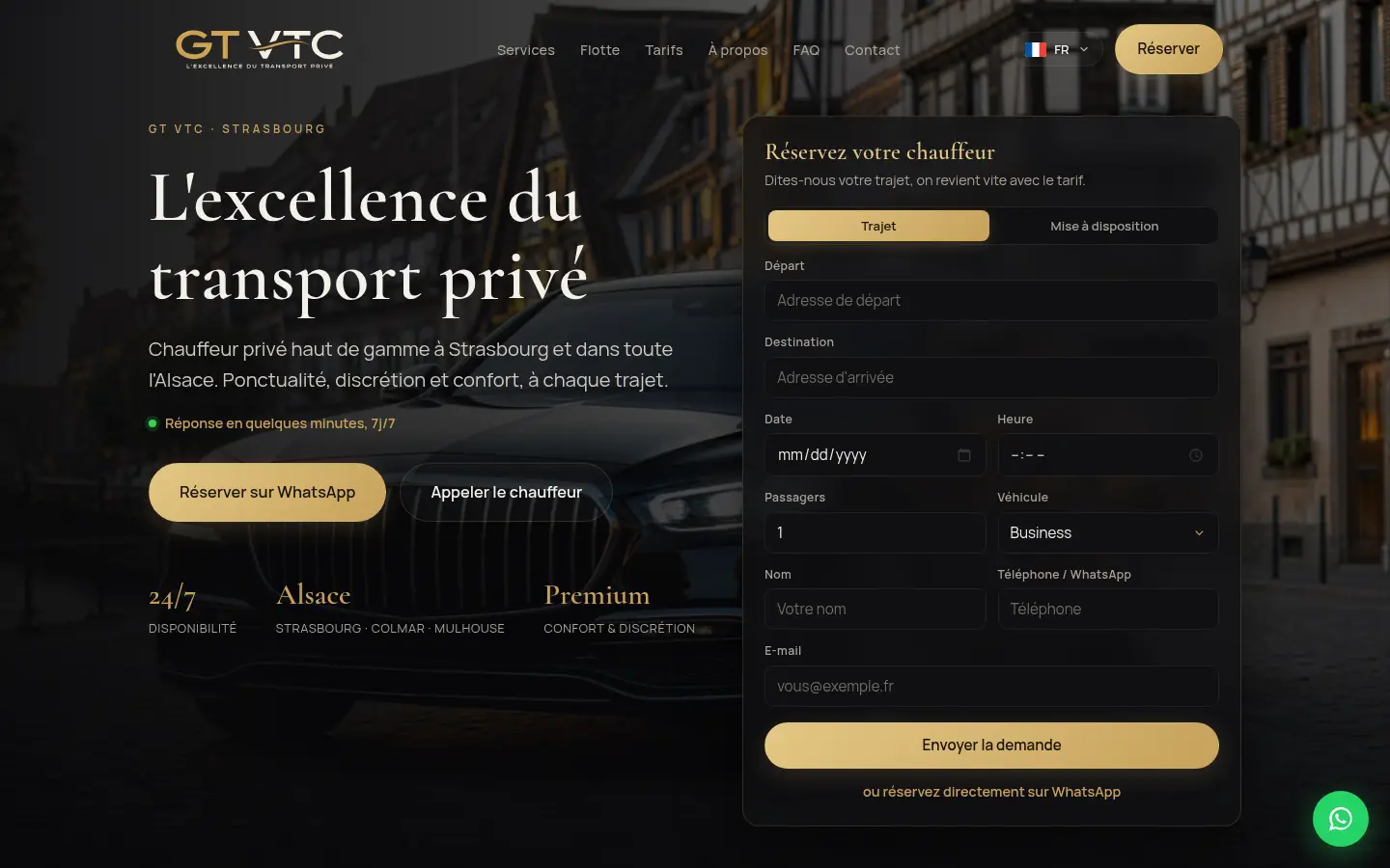 Page d'accueil du site GT VTC sur ordinateur