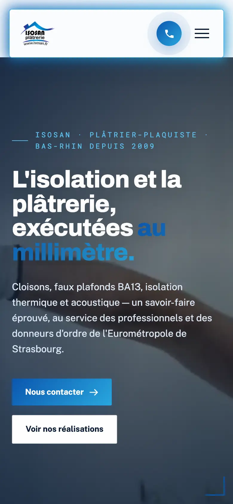 Site ISOSAN Plâtrerie sur smartphone